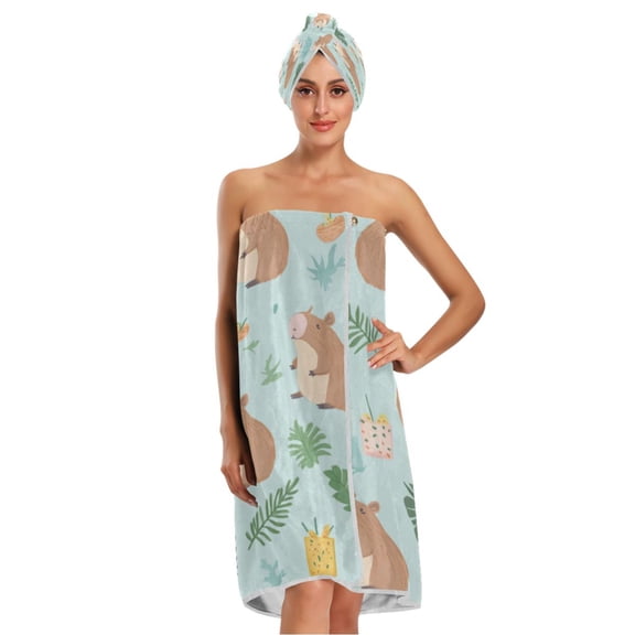 3-Piece Bathroom Towel Set with Bath Towel, Quick-Dry Hair Cap and Hair Turban for Bath Yoga Beach Capybaras in Playful Poses