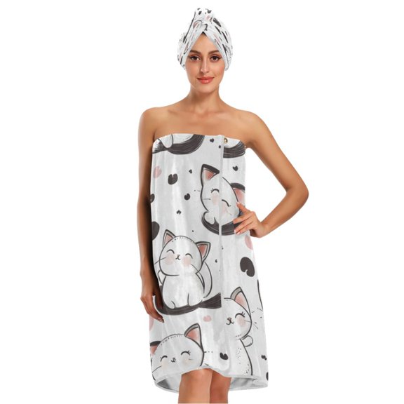 3-Piece Bathroom Towel Set with Bath Towel, Quick-Dry Hair Cap and Hair Turban for Bath Yoga Beach Cartoon Cat