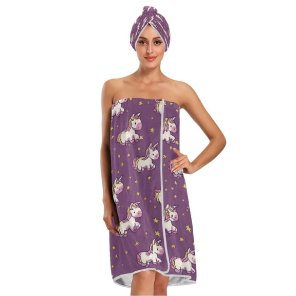 3-Piece Bathroom Towel Set with Bath Towel, Quick-Dry Hair Cap and Hair Turban for Bath Yoga Beach Cartoon Unicorns and Stars