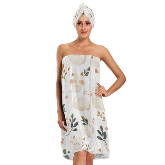 3-Piece Bathroom Towel Set with Bath Towel, Quick-Dry Hair Cap and Hair Turban for Bath Yoga Beach Cartoon White Cat