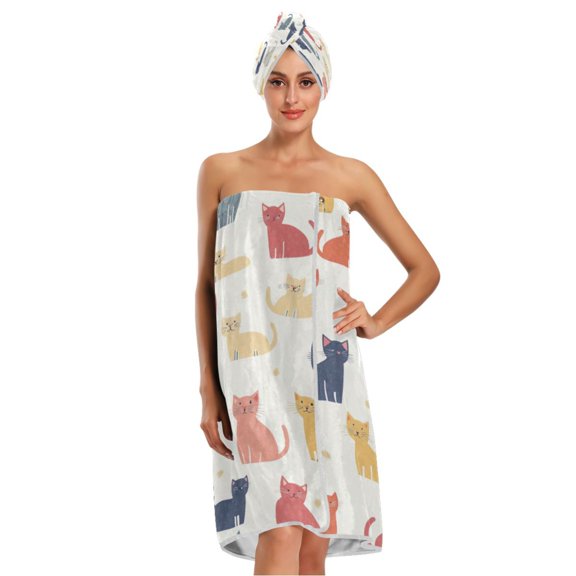 3-Piece Bathroom Towel Set with Bath Towel, Quick-Dry Hair Cap and Hair Turban for Bath Yoga Beach Cat Pattern