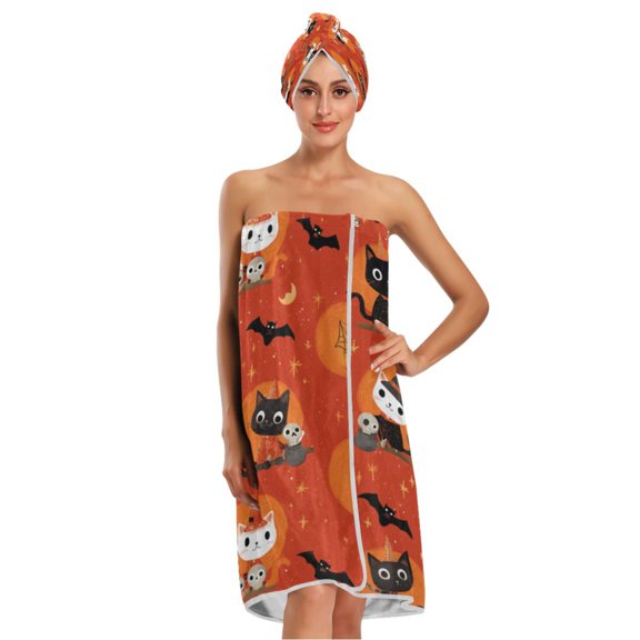 3-Piece Bathroom Towel Set with Bath Towel, Quick-Dry Hair Cap and Hair Turban for Bath Yoga Beach Cat Riding A Broom