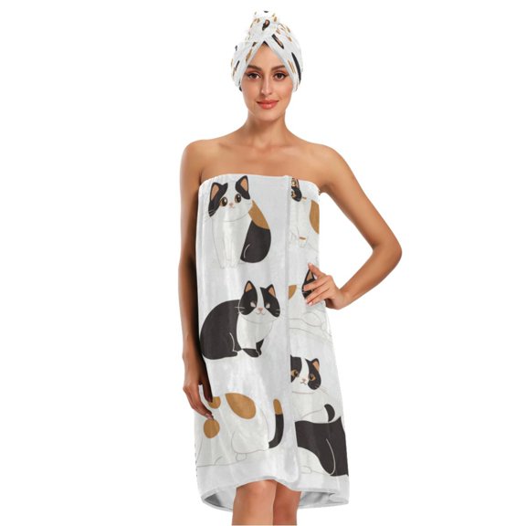 3-Piece Bathroom Towel Set with Bath Towel, Quick-Dry Hair Cap and Hair Turban for Bath Yoga Beach Chubby Cats