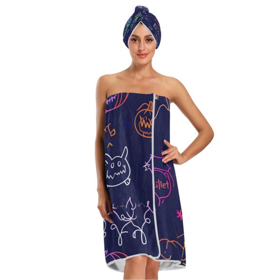 3-Piece Bathroom Towel Set with Bath Towel, Quick-Dry Hair Cap and Hair Turban for Bath Yoga Beach Cute Cartoon Cat Spider Web
