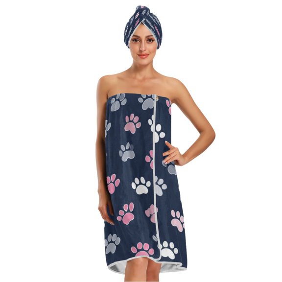 3-Piece Bathroom Towel Set with Bath Towel, Quick-Dry Hair Cap and Hair Turban for Bath Yoga Beach Cute Cat Paw Pattern