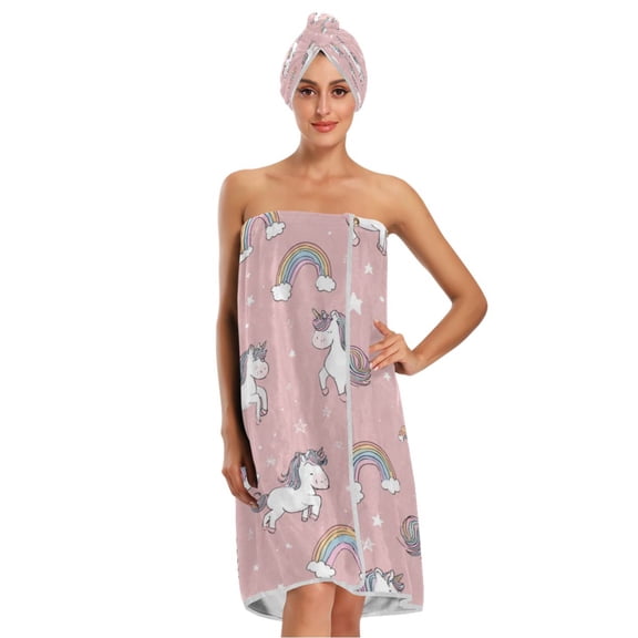 3-Piece Bathroom Towel Set with Bath Towel, Quick-Dry Hair Cap and Hair Turban for Bath Yoga Beach Cute Unicorn Pattern