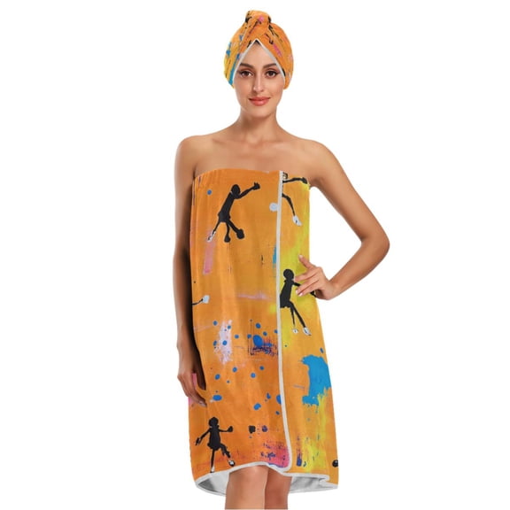 3-Piece Bathroom Towel Set with Bath Towel, Quick-Dry Hair Cap and Hair Turban for Bath Yoga Beach People Playing Hockey