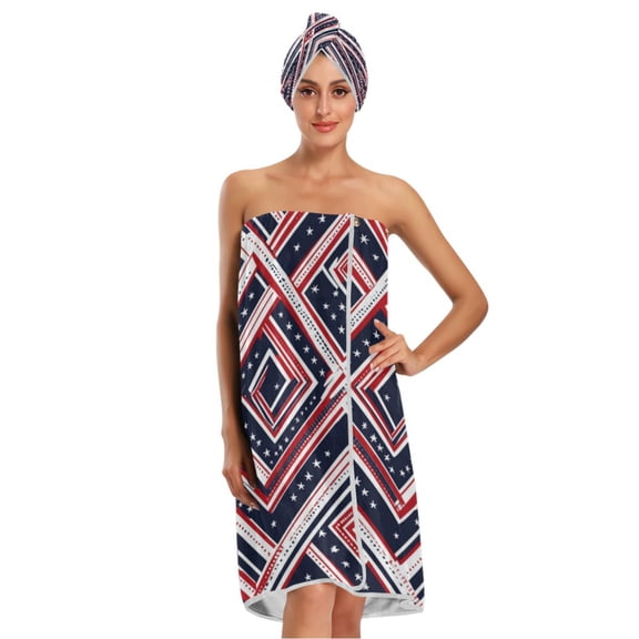 3-Piece Bathroom Towel Set with Bath Towel, Quick-Dry Hair Cap and Hair Turban for Bath Yoga Beach Red White and Blue Stripes