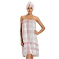thumbnail image 1 of 3-Piece Bathroom Towel Set with Bath Towel, Quick-Dry Hair Cap and Hair Turban for Bath Yoga Beach Soft Pink Stripes, 1 of 6