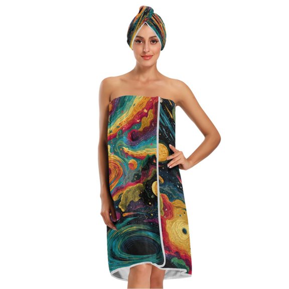 3-Piece Bathroom Towel Set with Bath Towel, Quick-Dry Hair Cap and Hair Turban for Bath Yoga Beach Swirling Galaxy