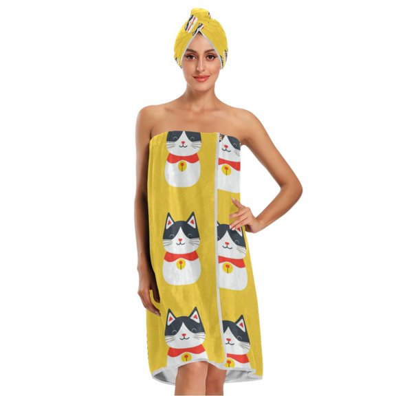 3-Piece Bathroom Towel Set with Bath Towel, Quick-Dry Hair Cap and Hair Turban for Bath Yoga Beach White-faced Cats