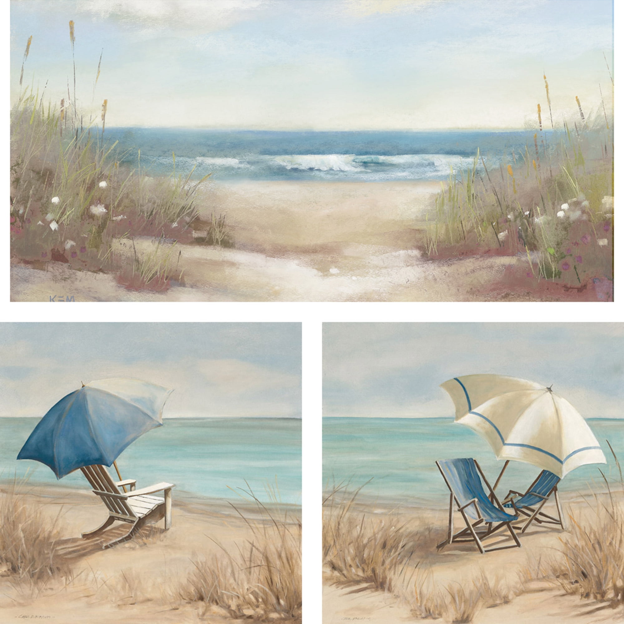 3Piece Beach Scene Wall Art Set, 23x23