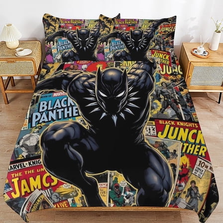 3-Piece Bed Duvet Cover with 2 Pillowcases Black Panther Bedding Set Funny Comforter Sets 102"x90"