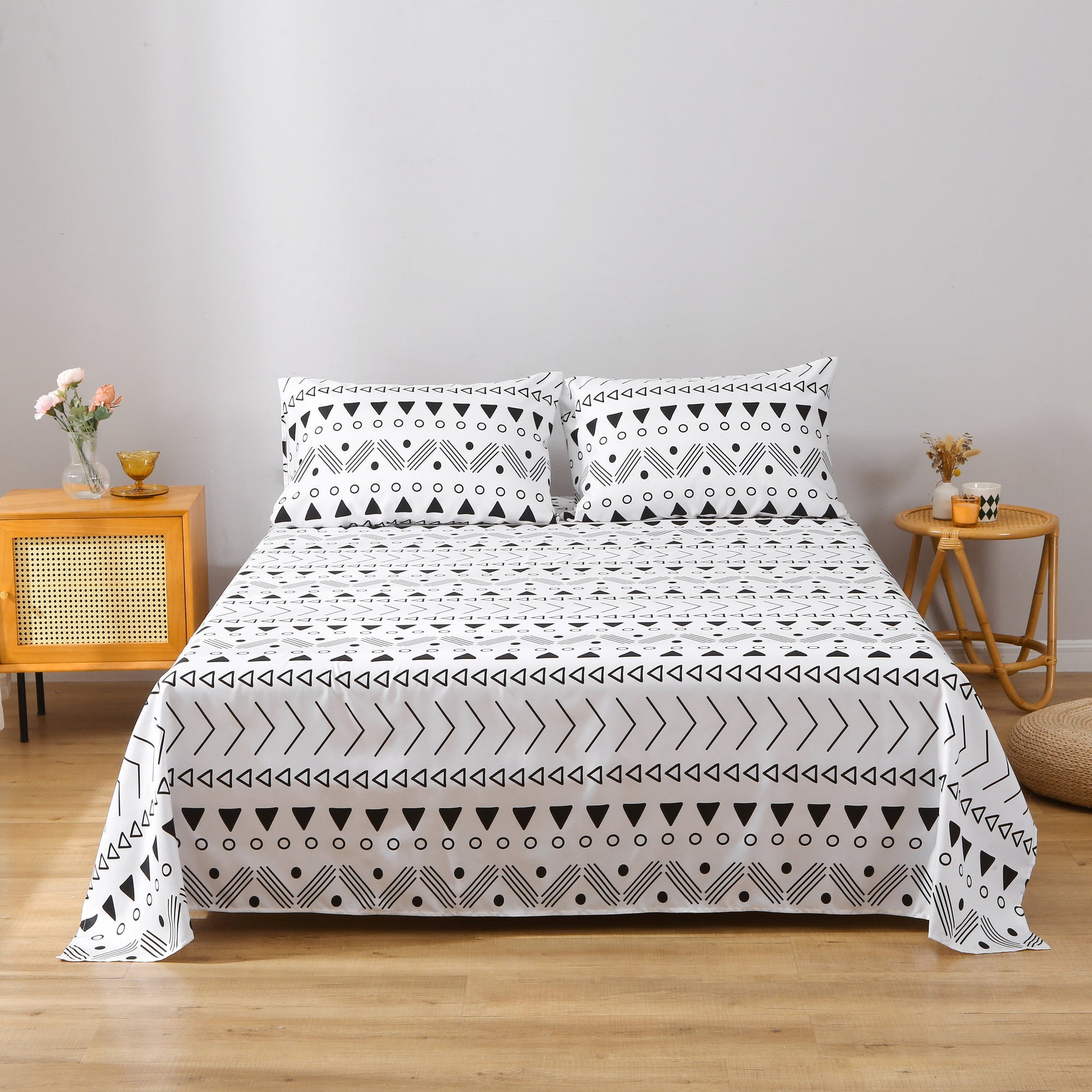 3 Piece Bed Sheet Set Twin Size ,100 Microfiber White Geometric