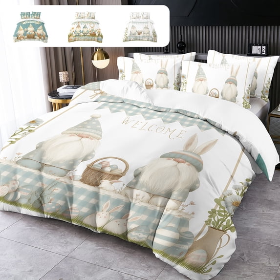 3 Piece Bed Sheets Queen Size 79x91in Bedding Set with Duvet Cover 2 Pillowcases Soft Microfiber Easter Bunny Pattern Wrinkle Free Easy Care by PALIFEUR