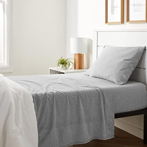 3 Piece Bed Sheets Set, 100% Cotton Jersey, Includes Super Soft, Flat and Fitted Sheets, Pillowcase, Twin, Light Gray, Solid