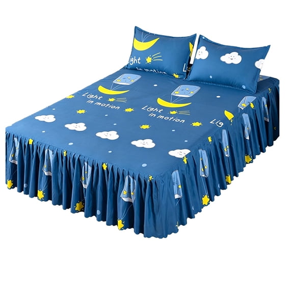 3 Piece Bed Skirt Set,Cute Cartoon Pattern Soft Washable Mattress Cover and Pillowcases for Bedroom Guest Room Hotel