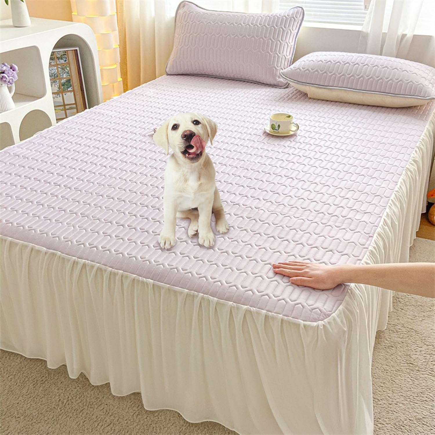 3 Piece Bed Skirts Queen Size Wrap Around Chiffon Bed Ruffle with