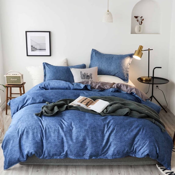 3-Piece Bedding Set 78.7x90.5in Soft Water Washed Fabric Comforter Cover and 2 Pillowcases Machine Washable Reversible Design Grey