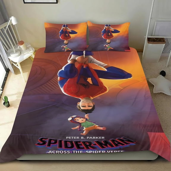 3 Piece Bedding Set Across The Spiderverse Comforter Set Cute Duvet Cover Sets Super Soft Teens Bedding Set Kids Bedroom Gifts,1 Duvet Cover with 2 Pillowcases Twin