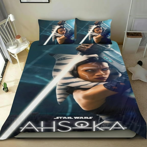 3 Piece Bedding Set Ahsoka Comforter Set Cute Duvet Cover Sets Super Soft Teens Bedding Set Kids Bedroom Gifts,1 Duvet Cover with 2 Pillowcases Twin