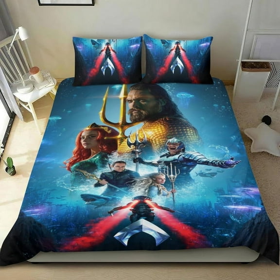 3 Piece Bedding Set Aquaman Comforter Set Cute Duvet Cover Sets Super Soft Girls Bedding Set Kids Bedroom Gifts,1 Duvet Cover with 2 Pillowcases Twin