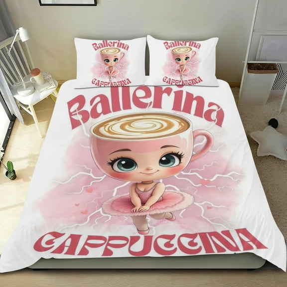 3 Piece Bedding Set For Ballerina Cappuccina Tung Tung Sahur Duvet Cover Sets Comforter Cover Set Cute Super Soft For Teens Kids Bedroom Gifts,1 Duvet Cover with 2 Pillowcases Twin