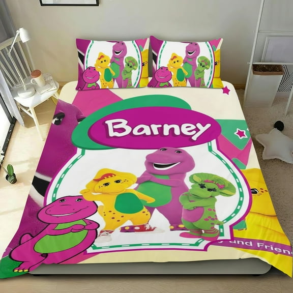 3 Piece Bedding Set For Barney and Friends Duvet Cover Sets Comforter Cover Set Cute Super Soft Teens Bedding Set Kids Bedroom Gifts,1 Duvet Cover with 2 Pillowcases Twin