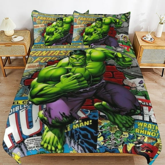 3-Piece Bedding Set Comforter Sets Green Hulk Bed Duvet Cover with 2 Pillowcases 86"x70"
