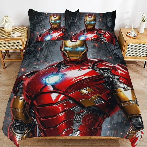 3-Piece Bedding Set Comforter Sets Iron Man Bed Duvet Cover with 2 Pillowcases 86"x70"