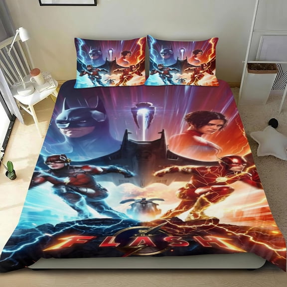 3 Piece Bedding Set The Flash Comforter Set Cute Duvet Cover Sets Super Soft Teens Bedding Set Kids Bedroom Gifts,1 Duvet Cover with 2 Pillowcases Full
