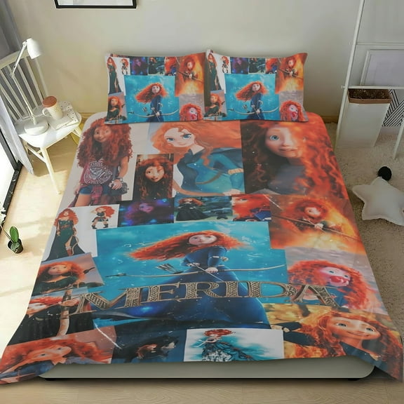 3 Piece Bedding Set For Brave Princess Merida Comforter Cover Set Cute Duvet Cover Sets Super Soft Kids Teens Bedroom Gifts Twin