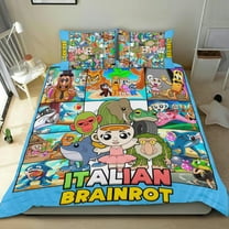 3 Piece Bedding Set For Italian Brainrot Tung Tung Sahur Duvet Cover Sets Comforter Cover Set Cute Super Soft For Teens Kids Bedroom Gifts,1 Duvet Cover with 2 Pillowcases Twin