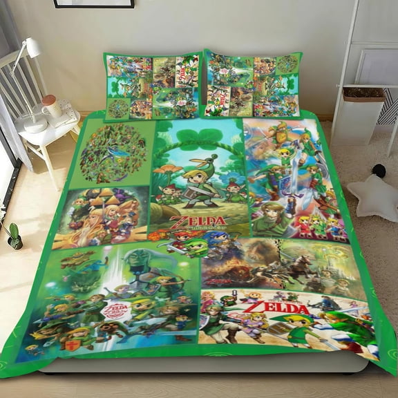 3 Piece Bedding Set For The Legend of Zelda Comforter Cover Set Cute Duvet Cover Sets Super Soft Teens Bedding Set Kids Bedroom Gifts,1 Duvet Cover with 2 Pillowcases Full