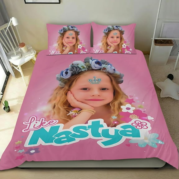 3 Piece Bedding Set For Like Nastya Duvet Cover Sets Comforter Cover Set Cute Super Soft Teens Bedding Set Kids Bedroom Gifts,1 Duvet Cover with 2 Pillowcases Twin