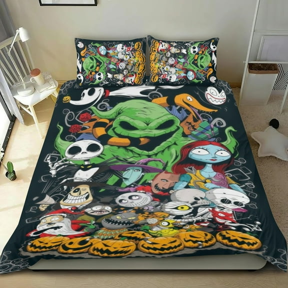 3 Piece Bedding Set For The Nightmare Before Christmas Duvet Cover Sets Comforter Cover Set Cute Super Soft Teens Bedding Set Kids Bedroom Gifts,1 Duvet Cover with 2 Pillowcases Twin