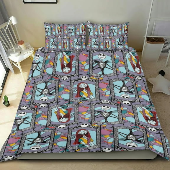 3 Piece Bedding Set For The Nightmare Before Christmas Duvet Cover Sets Comforter Cover Set Cute Super Soft For Teens Kids Bedroom Gifts,1 Duvet Cover with 2 Pillowcases Full