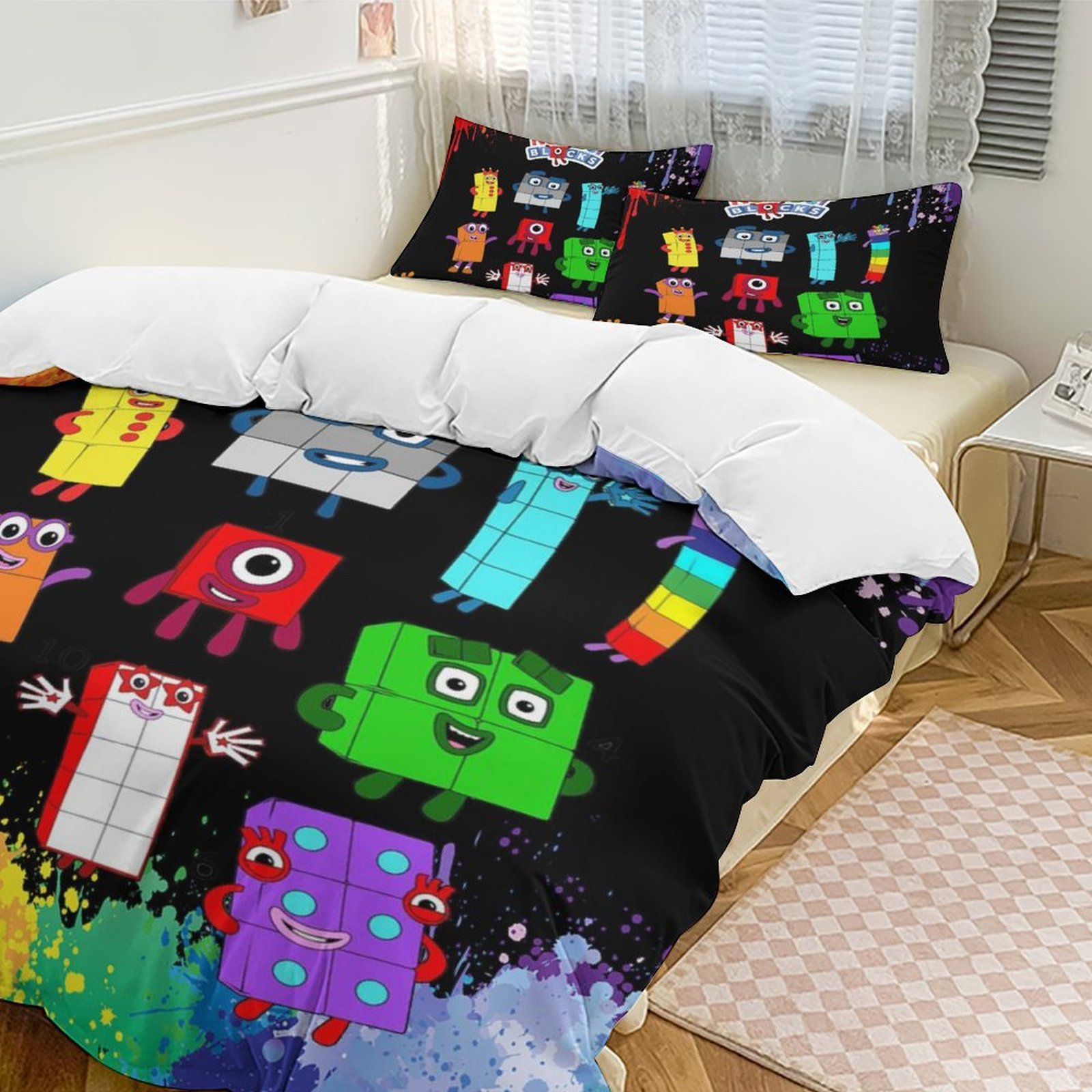 Numbers Bedding 3 Piece Bedding Set Number Cartoon Show Block Comforter Cover Set Cute ...