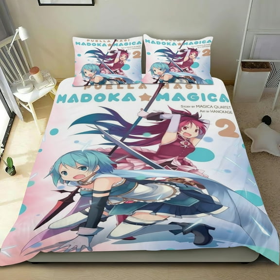 3 Piece Bedding Set For Puella Magi Madoka Magica Duvet Cover Sets Comforter Cover Set Cute Super Soft Teens Bedding Set Kids Bedroom Gifts,1 Duvet Cover with 2 Pillowcases Twin