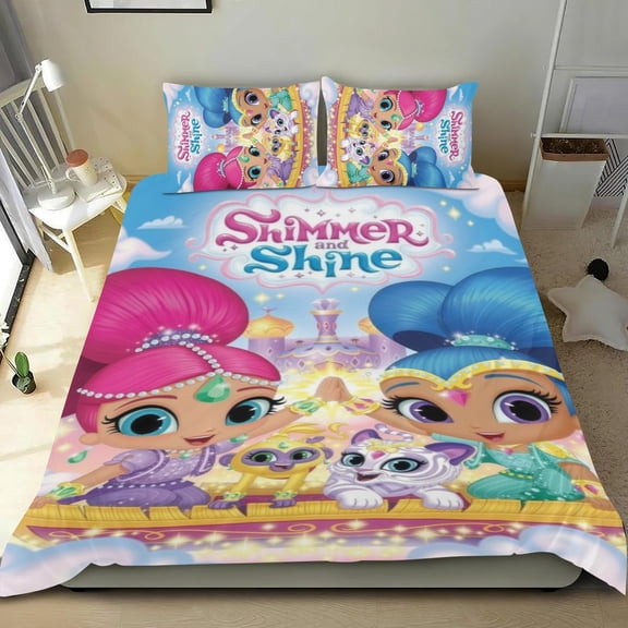 3 Piece Bedding Set For Shimmer and Shine Duvet Cover Sets Comforter Cover Set Cute Super Soft Teens Bedding Set Kids Bedroom Gifts,1 Duvet Cover with 2 Pillowcases Twin