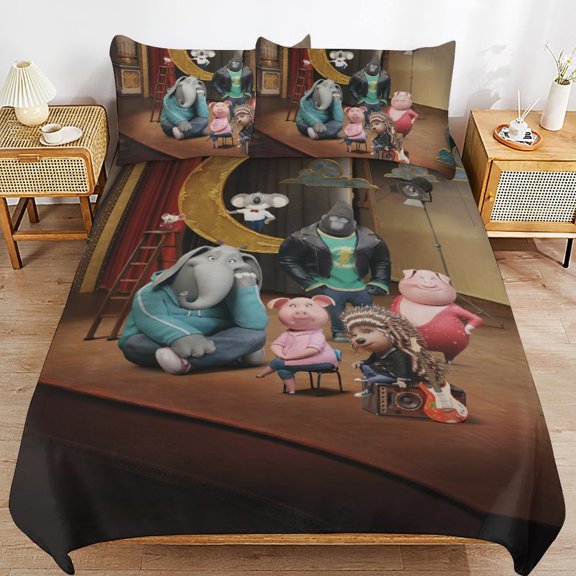 3-Piece Bedding Set,Sing Movie Twin Size 1 Duvet Cover Set and 2 Pillowcases Personalized Bedding Decor for Kids And Teens