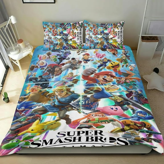 3 Piece Bedding Set For Super Smash Bros Comforter Set Cute Duvet Cover Sets Super Soft Teens Bedding Set Kids Bedroom Gifts,1 Duvet Cover with 2 Pillowcases Twin