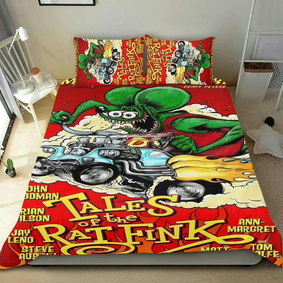 3 Piece Bedding Set Tales of the Rat Fink Comforter Set Cute Duvet Cover Sets Super Soft Teens Bedding Set Kids Bedroom Gifts,1 Duvet Cover with 2 Pillowcases Twin