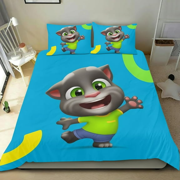 3 Piece Bedding Set For Talking Tom Duvet Cover Sets Comforter Cover Set Cute Super Soft Teens Bedding Set Kids Bedroom Gifts,1 Duvet Cover with 2 Pillowcases Twin