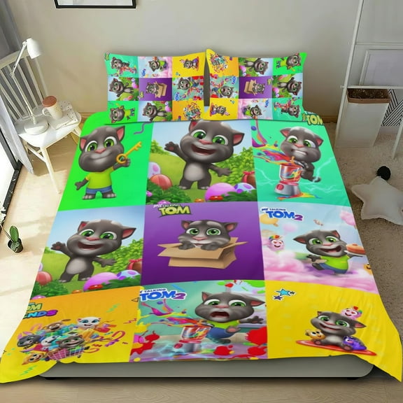 3 Piece Bedding Set For Talking Tom Duvet Cover Sets Comforter Cover Set Cute Super Soft For Teens Kids Bedroom Gifts,1 Duvet Cover with 2 Pillowcases Twin