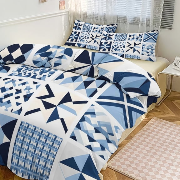 3 - Piece Bedding Set Without A Pillow Core Light And Soft Design Hidden Easy Pilling And Easy to Do AliceBlue Geometric Patterns_2 90"x90"