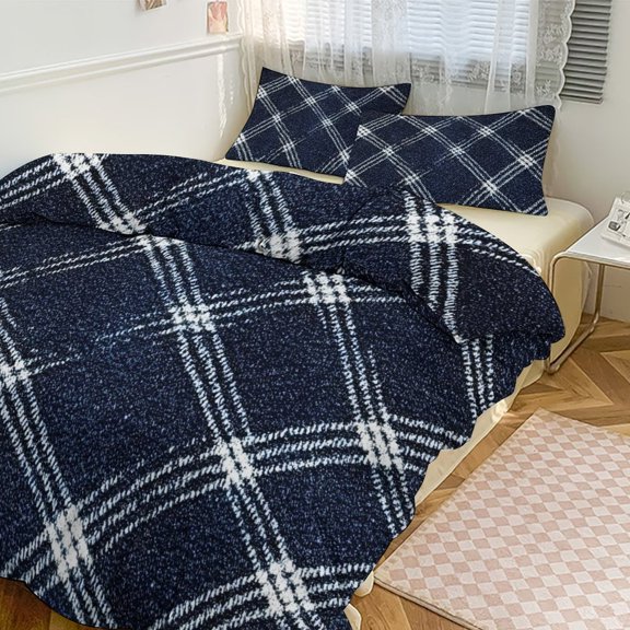 3 - Piece Bedding Set Without A Pillow Core Light And Soft Design Hidden Easy Pilling And Easy to Do Argyle Plaid Blue_1 90"x90"