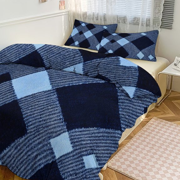 3 - Piece Bedding Set Without A Pillow Core Light And Soft Design Hidden Easy Pilling And Easy to Do Argyle Plaid Blue_3 102"x90"