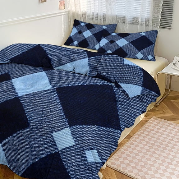 3 - Piece Bedding Set Without A Pillow Core Light And Soft Design Hidden Easy Pilling And Easy to Do Argyle Plaid Blue_3 90"x90"