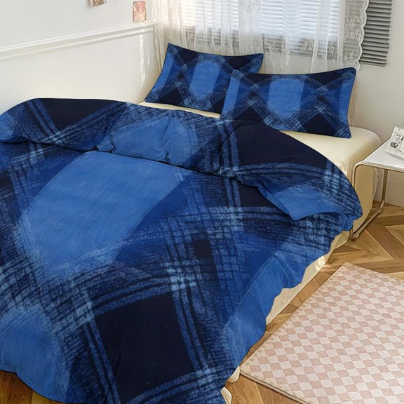 3 - Piece Bedding Set Without A Pillow Core Light And Soft Design Hidden Easy Pilling And Easy to Do Argyle Plaid Blue_4 102"x90"